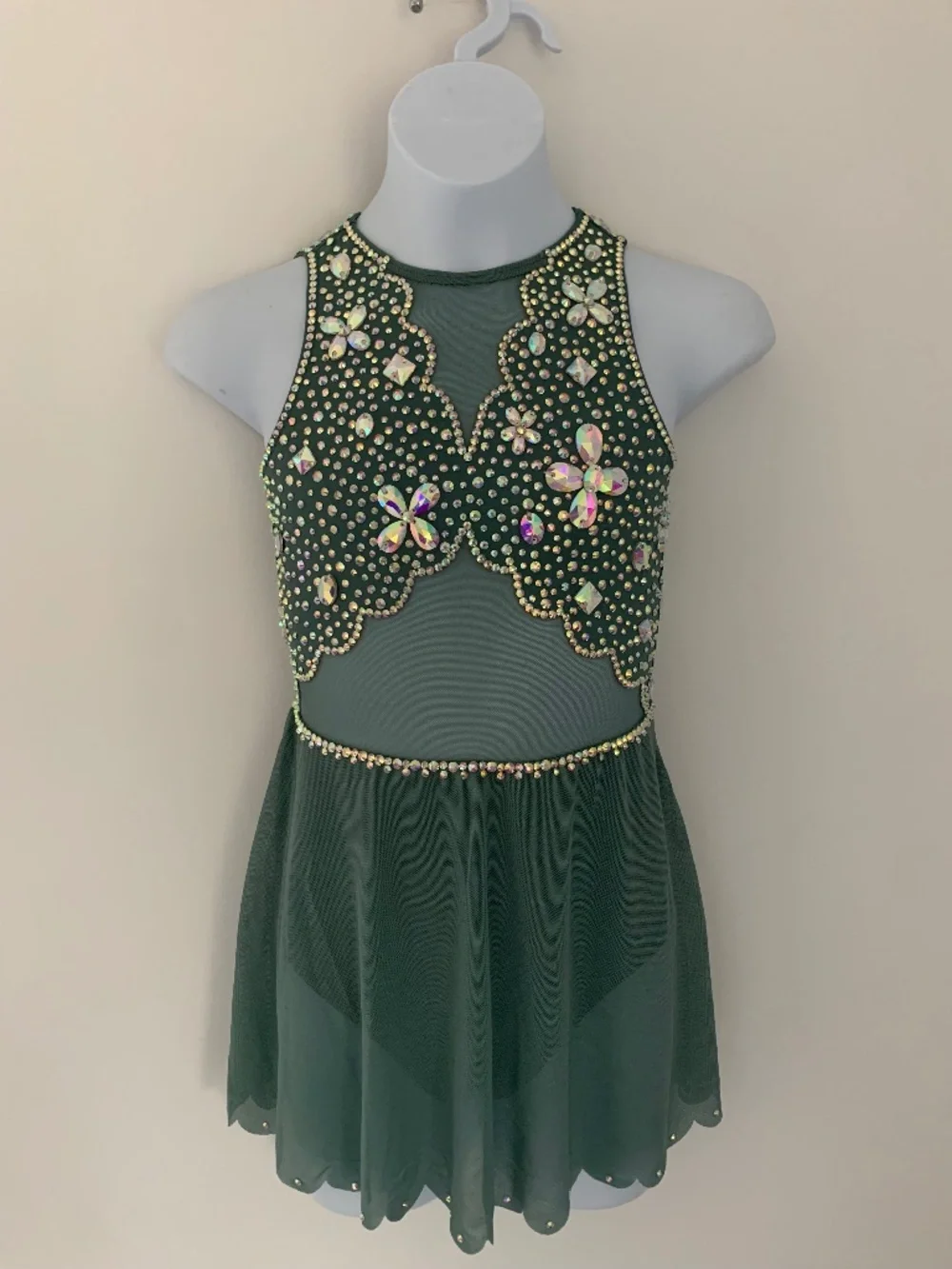 Sage Green Rhinestone Dance Dress: Child Size 6/6X